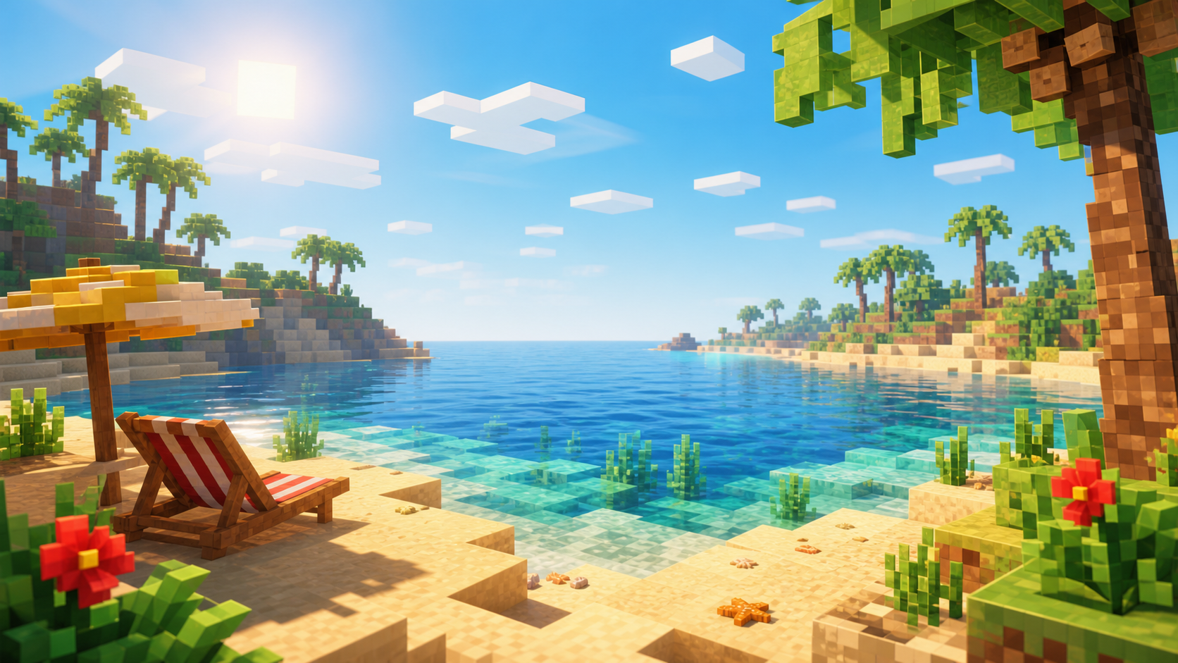 Sommerferien Event Banner mit Block-Strand und Meer